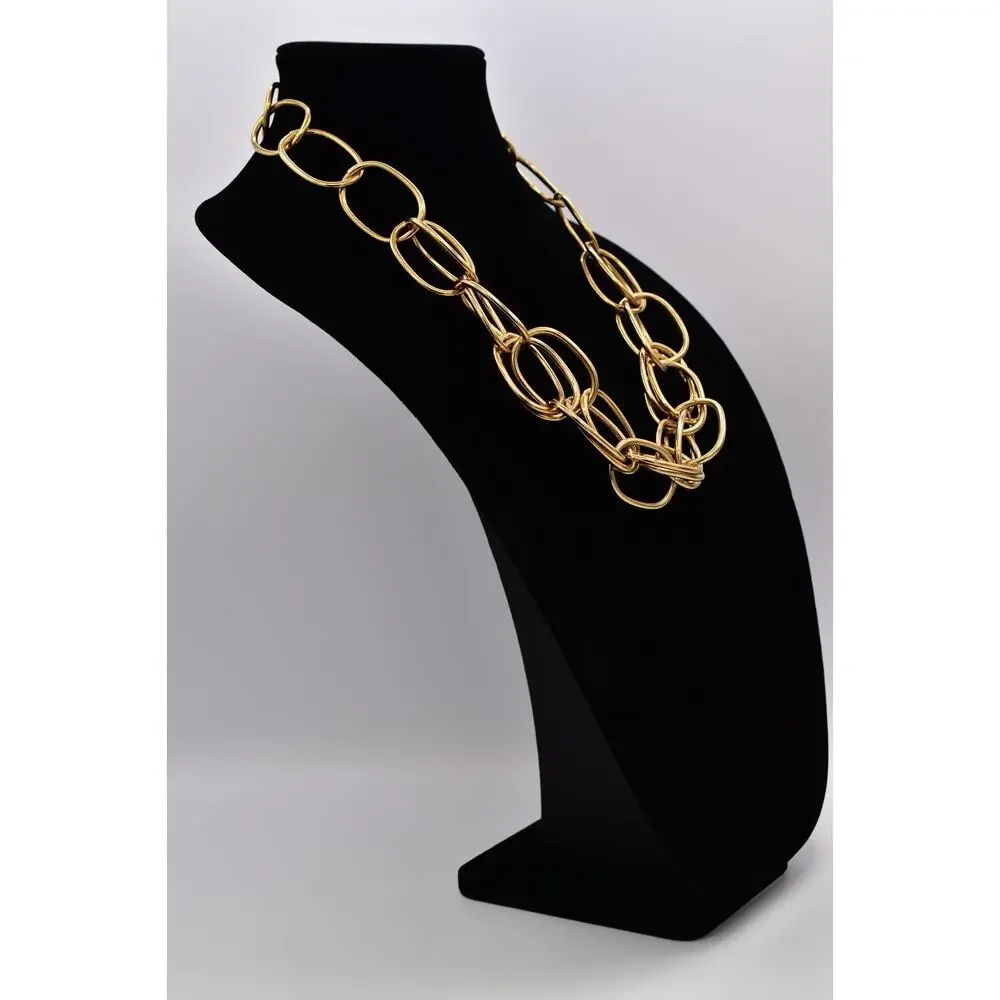 Vintage Heavy Chain Necklace Gold Tone Triple Curb Linked Chunky 1980s BinBD